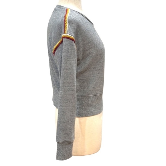 Madewell Embroidered Stripe Trim Cropped Sweat Shirt Grey SZ S - Picture 6 of 10